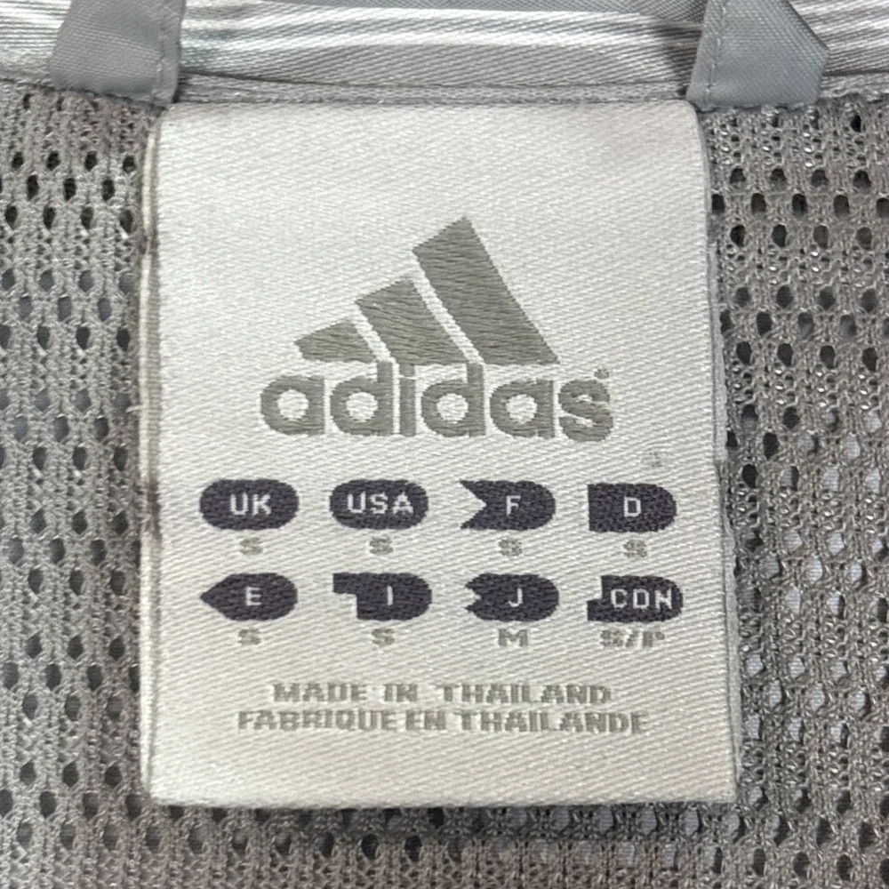 Adidas Windbreaker Track Jacket Men Gray/ Blue 3 Stripe Full Zip Mesh Small